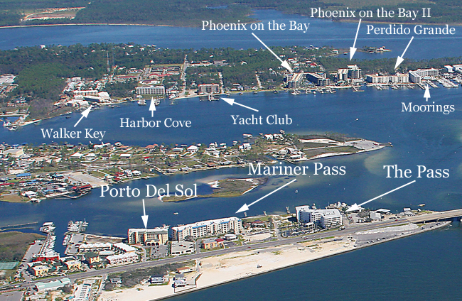 Boating condos in Orange Beach AL using aerial image map